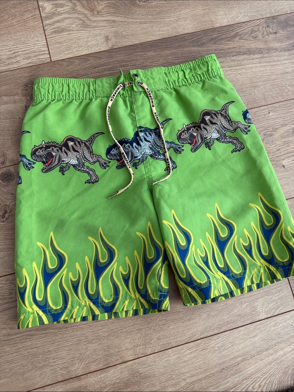 Kids Green Dinosaur Flame Swim Shorts